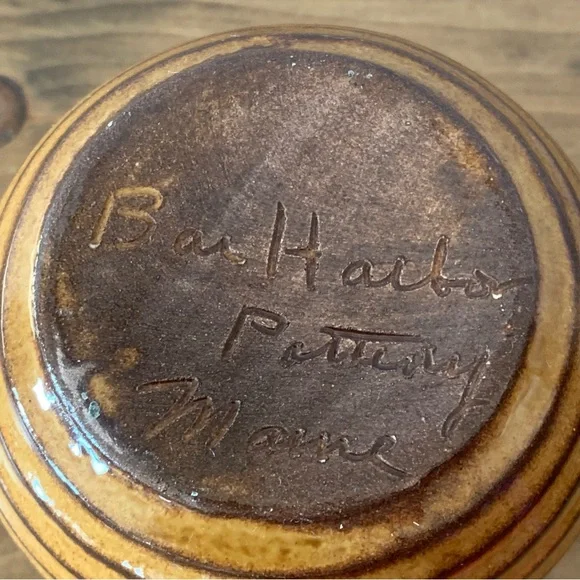 Bar Harbor Pottery 3.25” Creamer Pitcher Maine Vintage Retro Brown Orange Drip - Picture 8 of 11